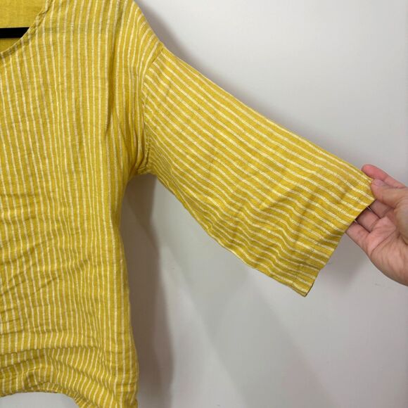 Lungo L'arno Butter Yellow Striped Italy Linen Top Women S Beachy Boho Coastal - Picture 2 of 8